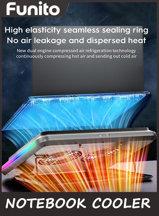 Funito ألعاب لوحة تبريد الكمبيوتر المحمول مع مزدوج توربو ضغط الهواء مبرد الكمبيوتر المحمول,RGB الألعاب الغلاف الجوي ضوء تعديل الزاوية,360 درجة حول قناة الهواء,تبديد الحرارة بكفاءة شاملة لفاريو - Image 4